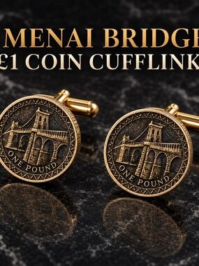 Menai Bridge  Pound Coin Bridge Series £1 Coin Cufflinks Thomas Telford’